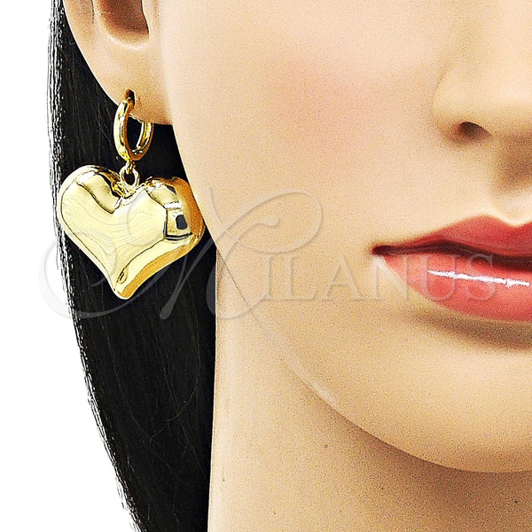 Arete Colgante 02.341.0214 Oro Laminado, Diseño de Corazón y Hueco, Pulido, Tono Dorado