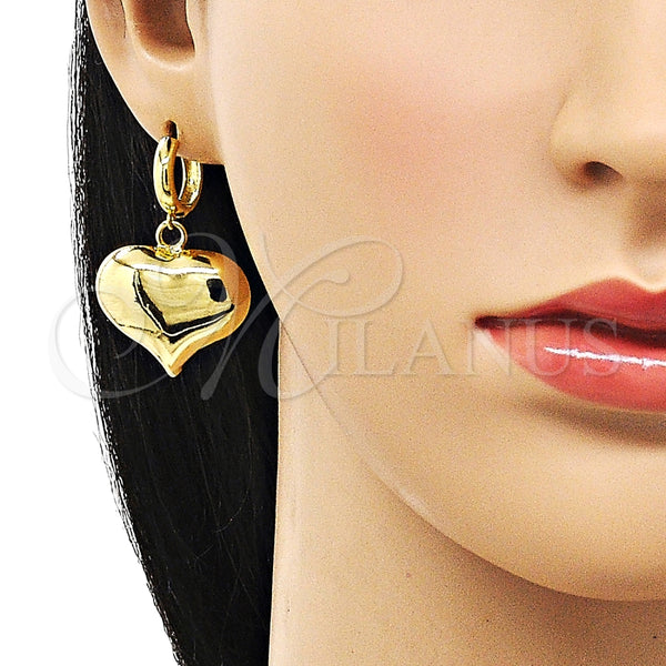 Arete Colgante 02.341.0215 Oro Laminado, Diseño de Corazón y Hueco, Pulido, Tono Dorado