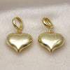 Arete Colgante 02.341.0215 Oro Laminado, Diseño de Corazón y Hueco, Pulido, Tono Dorado