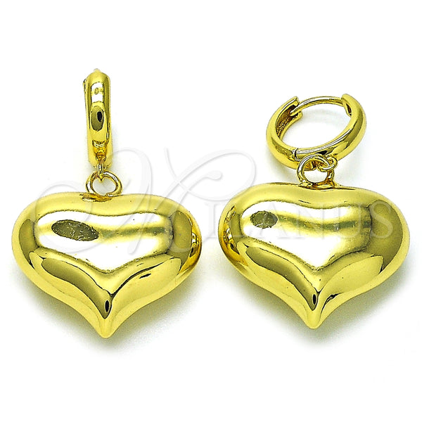 Arete Colgante 02.341.0215 Oro Laminado, Diseño de Corazón y Hueco, Pulido, Tono Dorado