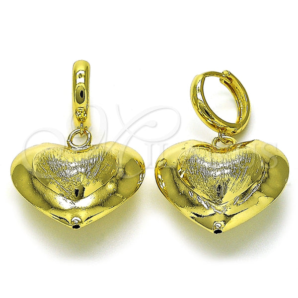 Arete Colgante 02.341.0216 Oro Laminado, Diseño de Corazón y Hueco, Cepillado, Tono Dorado