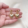 Arete Colgante 02.341.0217 Oro Laminado, Diseño de Corazón y Hueco, Pulido, Tono Dorado