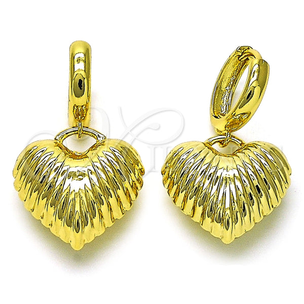 Arete Colgante 02.341.0217 Oro Laminado, Diseño de Corazón y Hueco, Pulido, Tono Dorado