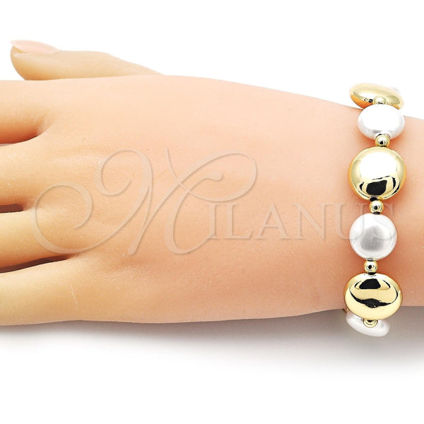 Pulsera Elegante 03.341.2290.08 Oro Laminado, Diseño de Bola, con Marfil Perla, Pulido, Tono Dorado (15 MM Thickness, 8 Inches Length)