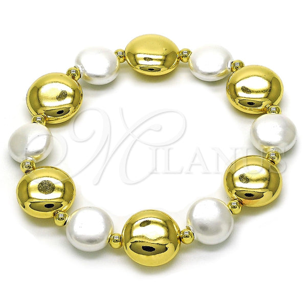 Pulsera Elegante 03.341.2290.08 Oro Laminado, Diseño de Bola, con Marfil Perla, Pulido, Tono Dorado (15 MM Thickness, 8 Inches Length)