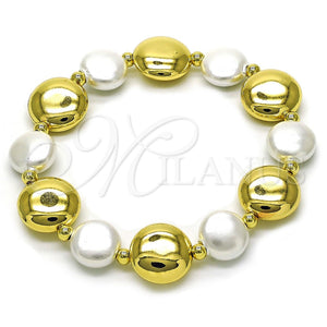 Pulsera Elegante 03.341.2290.08 Oro Laminado, Diseño de Bola, con Marfil Perla, Pulido, Tono Dorado (15 MM Thickness, 8 Inches Length)