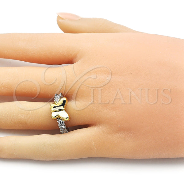 Anillo Multi Piedra 01.341.0144 Oro Laminado, Diseño de Mariposa, con Blanca Zirconia Cubica, Pulido, Dos Tonos (One size fits all)