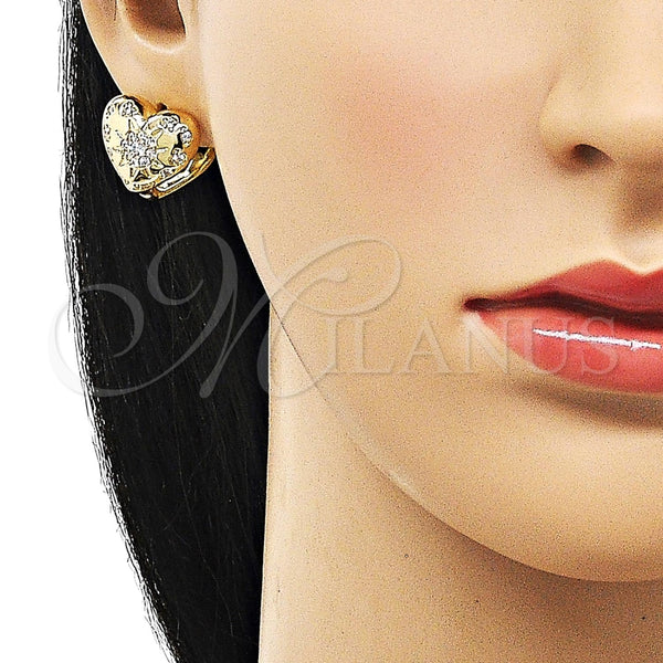 Argolla Huggie 02.213.0695.15 Oro Laminado, Diseño de Corazón y Sol, con Blanca Zirconia Cubica, Pulido, Tono Dorado