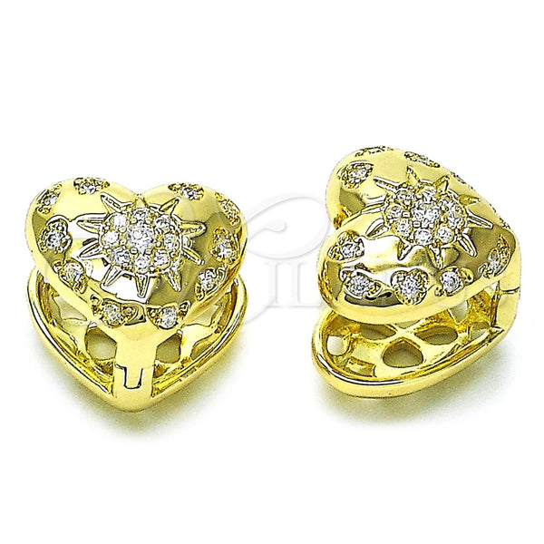 Argolla Huggie 02.213.0695.15 Oro Laminado, Diseño de Corazón y Sol, con Blanca Zirconia Cubica, Pulido, Tono Dorado