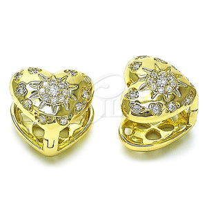 Argolla Huggie 02.213.0695.15 Oro Laminado, Diseño de Corazón y Sol, con Blanca Zirconia Cubica, Pulido, Tono Dorado