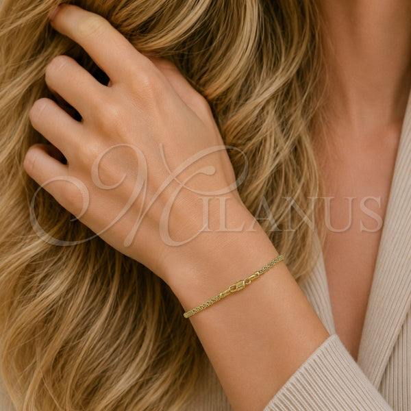 Pulsera Básica 04.213.0066.07 Oro Laminado, Diseño de Bismarco, Diamantado, Tono Dorado (Grosor 02 MM, 7 Pulgadas de Largo)