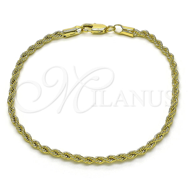 Pulsera Básica 5.222.036.07 Oro Laminado, Diseño de Rope, Pulido, Tono Dorado (02 MM Thickness, 7 Inches Length)