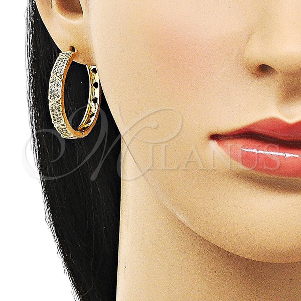Argolla Huggie 02.283.0139.33 Oro Laminado, con Micro Pave Blanca, Pulido, Tono Dorado