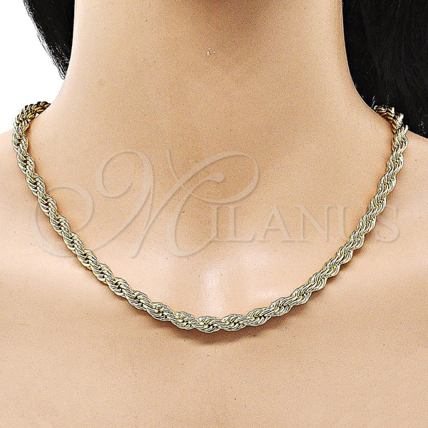 Gargantilla Basica 04.213.0206.18 Oro Laminado, Diseño de Rope, Pulido, Tono Dorado (06 MM Thickness, 18 Inches Length)