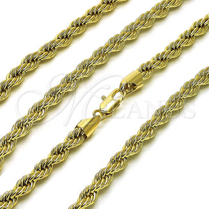 Gargantilla Basica 04.213.0206.18 Oro Laminado, Diseño de Rope, Pulido, Tono Dorado (06 MM Thickness, 18 Inches Length)