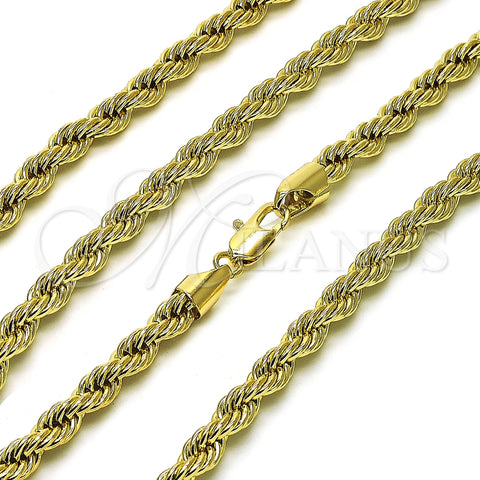 Gargantilla Basica 04.213.0206.18 Oro Laminado, Diseño de Rope, Pulido, Tono Dorado (06 MM Thickness, 18 Inches Length)