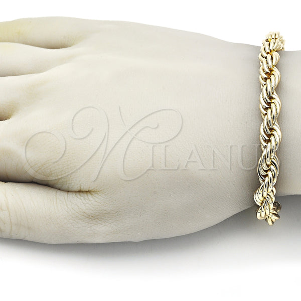 Pulsera Básica 04.213.0334.08 Oro Laminado, Diseño de Rope, Pulido, Tono Dorado (08 MM Thickness, 8 Inches Length)