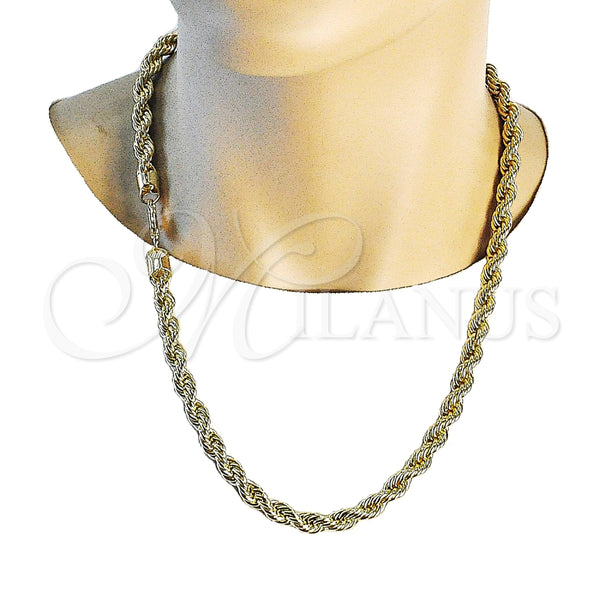 Gargantilla Basica 04.213.0334.24 Oro Laminado, Diseño de Rope, Pulido, Tono Dorado (08 MM Thickness, 24 Inches Length)