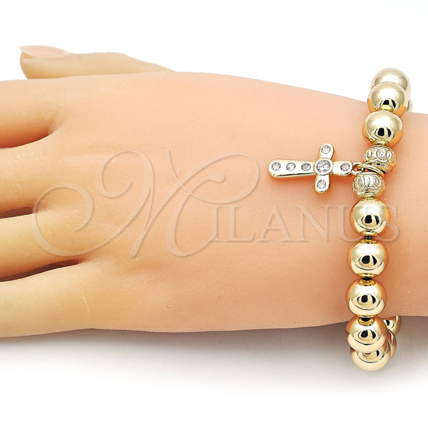 Pulsera Elegante 03.213.0279.08 Oro Laminado, Diseño de Bola y Hueco, con Blanca Zirconia Cubica, Pulido, Tono Dorado (10 MM Thickness, 8 Inches Length)