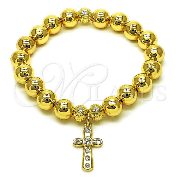 Pulsera Elegante 03.213.0279.08 Oro Laminado, Diseño de Bola y Hueco, con Blanca Zirconia Cubica, Pulido, Tono Dorado (10 MM Thickness, 8 Inches Length)