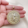 Dije Religioso 05.213.0149 Oro Laminado, Diseño de Guadalupe y San Judas, Diamantado, Tono Dorado