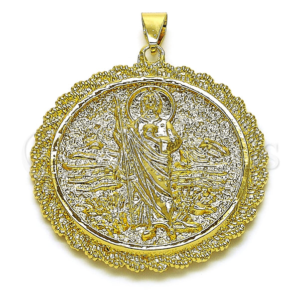 Dije Religioso 05.213.0149 Oro Laminado, Diseño de Guadalupe y San Judas, Diamantado, Tono Dorado
