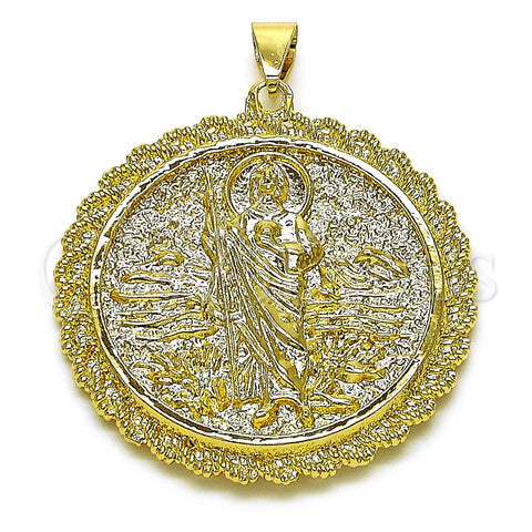 Dije Religioso 05.213.0149 Oro Laminado, Diseño de Guadalupe y San Judas, Diamantado, Tono Dorado