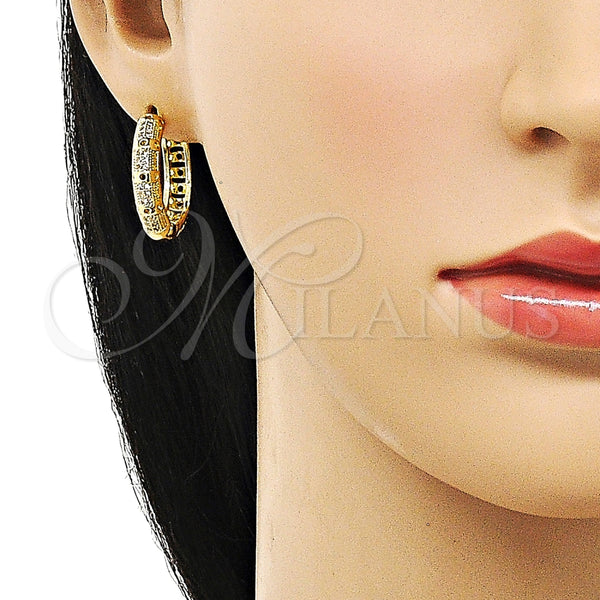 Argolla Huggie 02.210.0850.24 Oro Laminado, con Blanca Micro Pave, Pulido, Tono Dorado