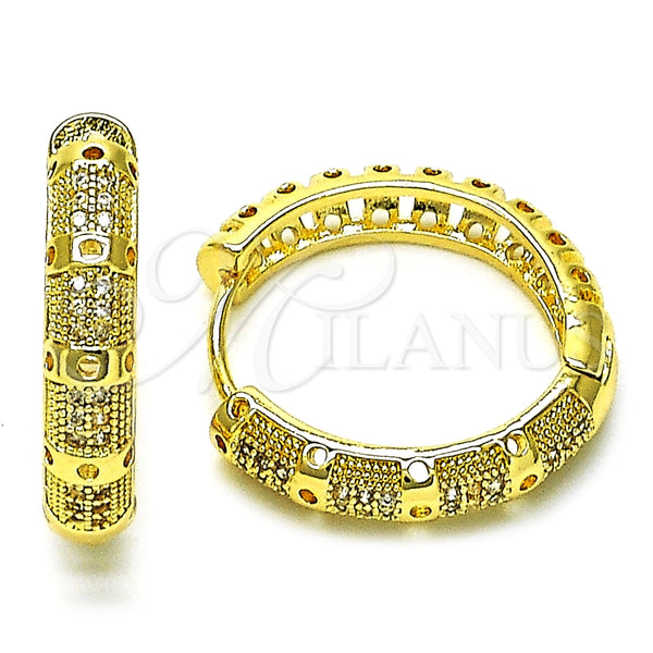 Argolla Huggie 02.210.0850.24 Oro Laminado, con Blanca Micro Pave, Pulido, Tono Dorado