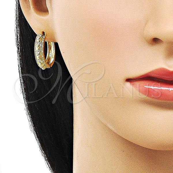 Argolla Huggie 02.210.0852.23 Oro Laminado, con Blanca Zirconia Cubica and Blanca Micro Pave, Pulido, Tono Dorado