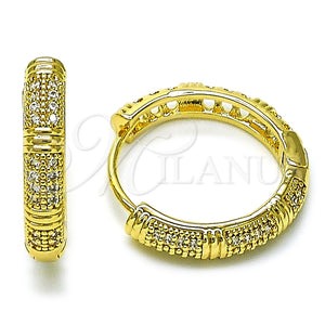 Argolla Huggie 02.210.0853.23 Oro Laminado, con Blanca Micro Pave, Pulido, Tono Dorado