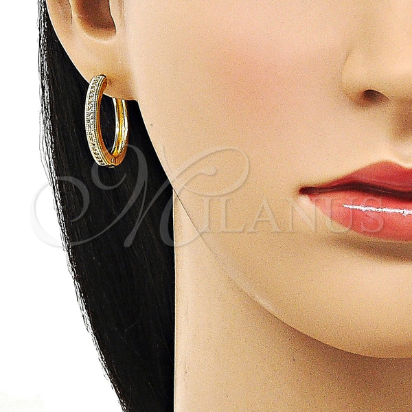 Argolla Huggie 02.210.0855.24 Oro Laminado, con Blanca Micro Pave, Pulido, Tono Dorado