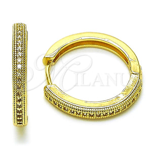 Argolla Huggie 02.210.0855.24 Oro Laminado, con Blanca Micro Pave, Pulido, Tono Dorado
