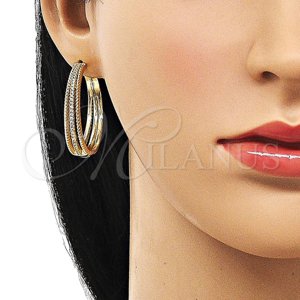 Argolla Huggie 02.204.0005.35 Oro Laminado, Diseño de Torcido, con Blanca Micro Pave, Pulido, Tono Dorado