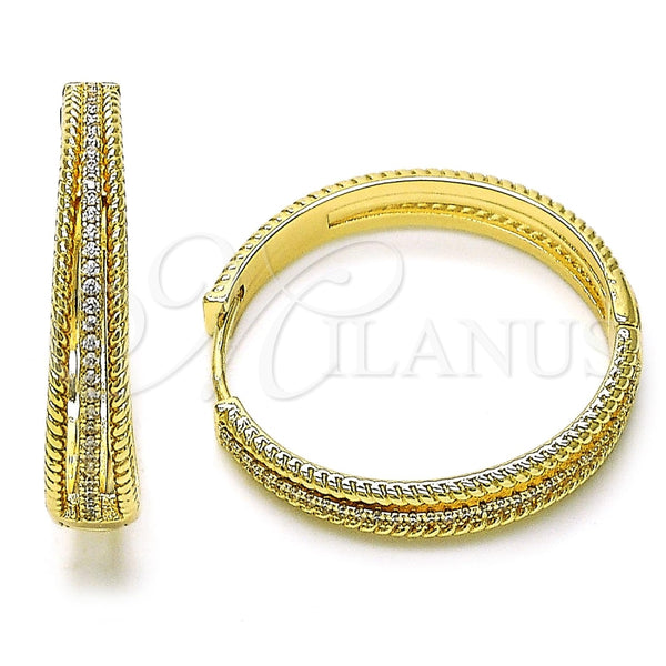 Argolla Huggie 02.204.0005.35 Oro Laminado, Diseño de Torcido, con Blanca Micro Pave, Pulido, Tono Dorado