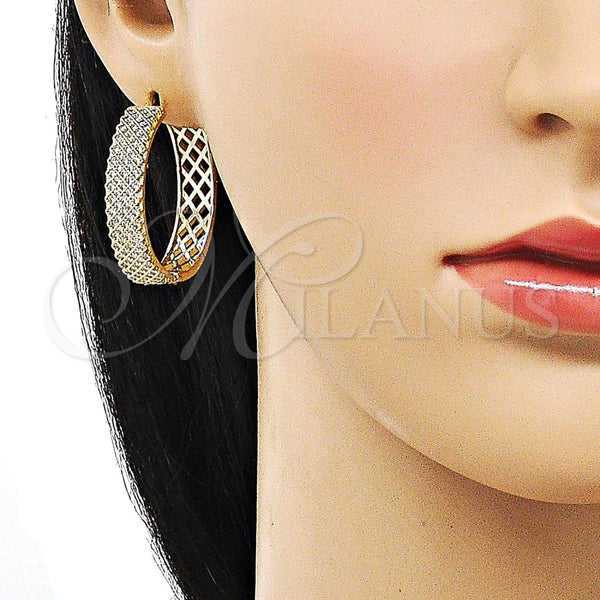 Argolla Huggie 02.204.0006.33 Oro Laminado, Diseño de File, con Blanca Micro Pave, Pulido, Tono Dorado