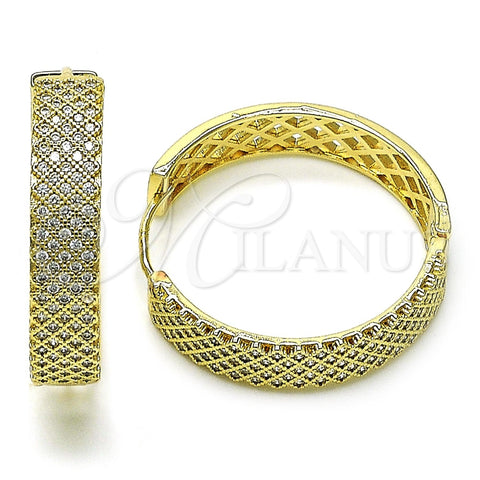 Argolla Huggie 02.204.0006.33 Oro Laminado, Diseño de File, con Blanca Micro Pave, Pulido, Tono Dorado