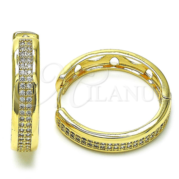 Argolla Huggie 02.204.0008.35 Oro Laminado, con Blanca Zirconia Cubica, Pulido, Tono Dorado