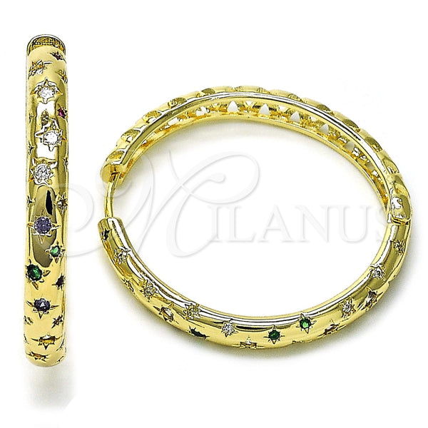 Argolla Huggie 02.204.0010.40 Oro Laminado, con Multicolor Zirconia Cubica, Pulido, Tono Dorado