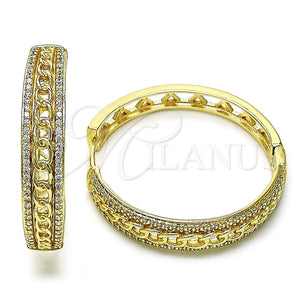 Argolla Huggie 02.204.0013.35 Oro Laminado, Diseño de Miami Cubana, con Blanca Micro Pave, Pulido, Tono Dorado
