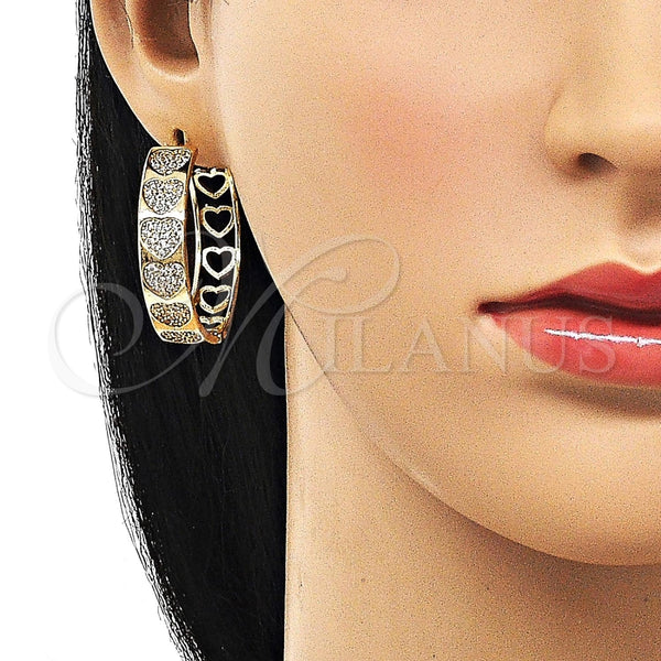 Argolla Huggie 02.204.0014.35 Oro Laminado, Diseño de Corazón, con Blanca Micro Pave, Pulido, Tono Dorado