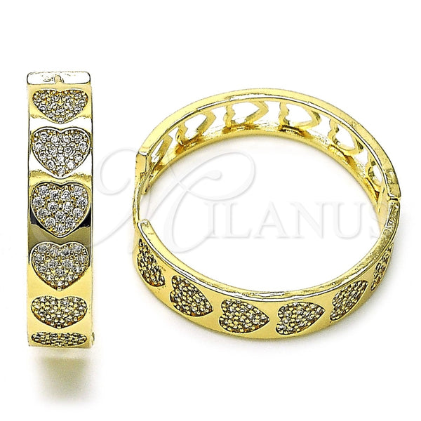 Argolla Huggie 02.204.0014.35 Oro Laminado, Diseño de Corazón, con Blanca Micro Pave, Pulido, Tono Dorado