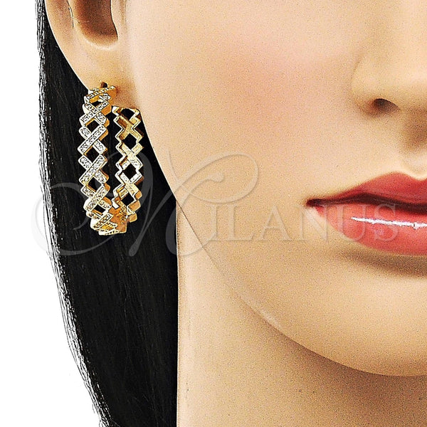 Argolla Huggie 02.204.0016.35 Oro Laminado, con Blanca Micro Pave, Pulido, Tono Dorado