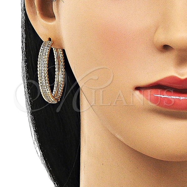 Argolla Huggie 02.204.0019.38 Oro Laminado, con Blanca Micro Pave, Pulido, Tono Dorado