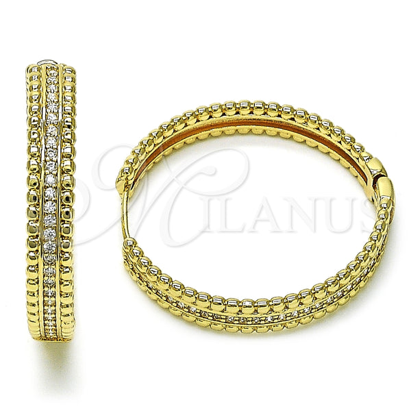 Argolla Huggie 02.204.0019.38 Oro Laminado, con Blanca Micro Pave, Pulido, Tono Dorado