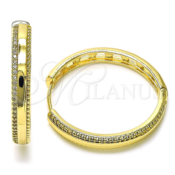 Argolla Huggie 02.204.0020.38 Oro Laminado, con Blanca Micro Pave, Pulido, Tono Dorado