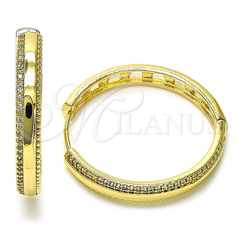 Argolla Huggie 02.204.0020.38 Oro Laminado, con Blanca Micro Pave, Pulido, Tono Dorado