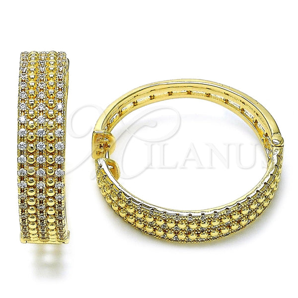 Argolla Huggie 02.204.0021.35 Oro Laminado, con Blanca Zirconia Cubica, Pulido, Tono Dorado