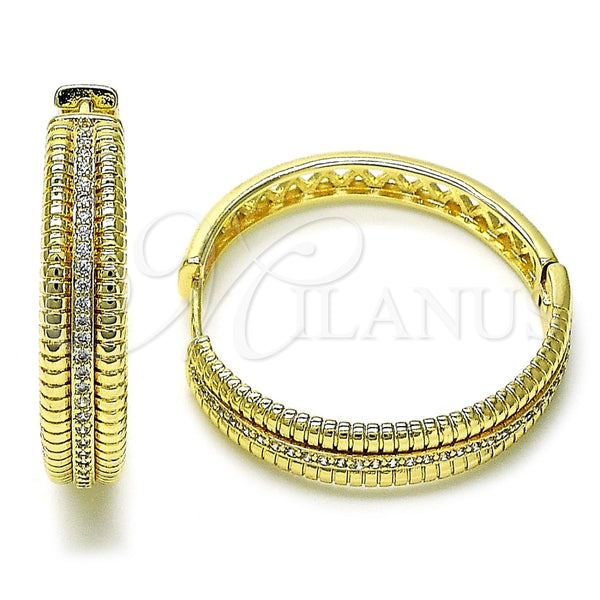 Argolla Huggie 02.204.0022.35 Oro Laminado, Diseño de Torcido, con Blanca Micro Pave, Pulido, Tono Dorado