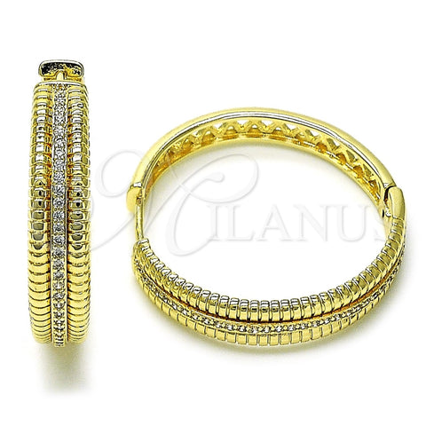 Argolla Huggie 02.204.0022.35 Oro Laminado, Diseño de Torcido, con Blanca Micro Pave, Pulido, Tono Dorado